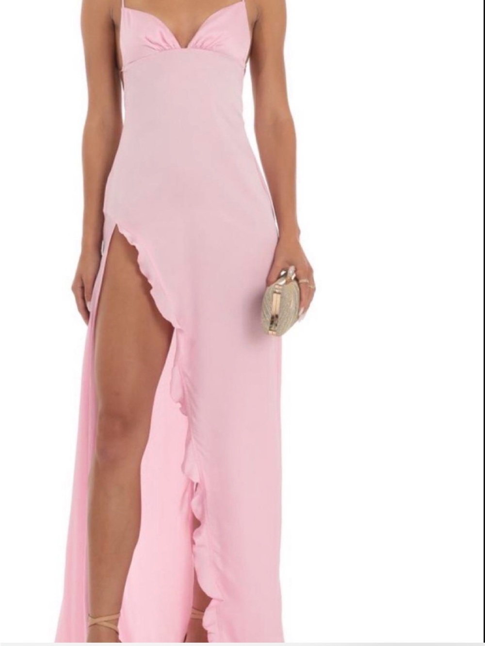 Lucy in the Sky Blush Pink Ruffle High-Slit Maxi Dress